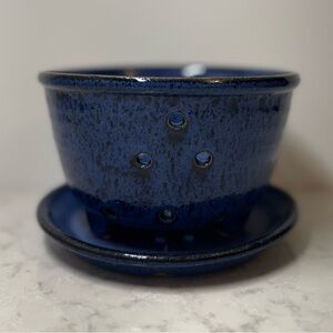 Blue Ceramic Berry Bowl with Saucer